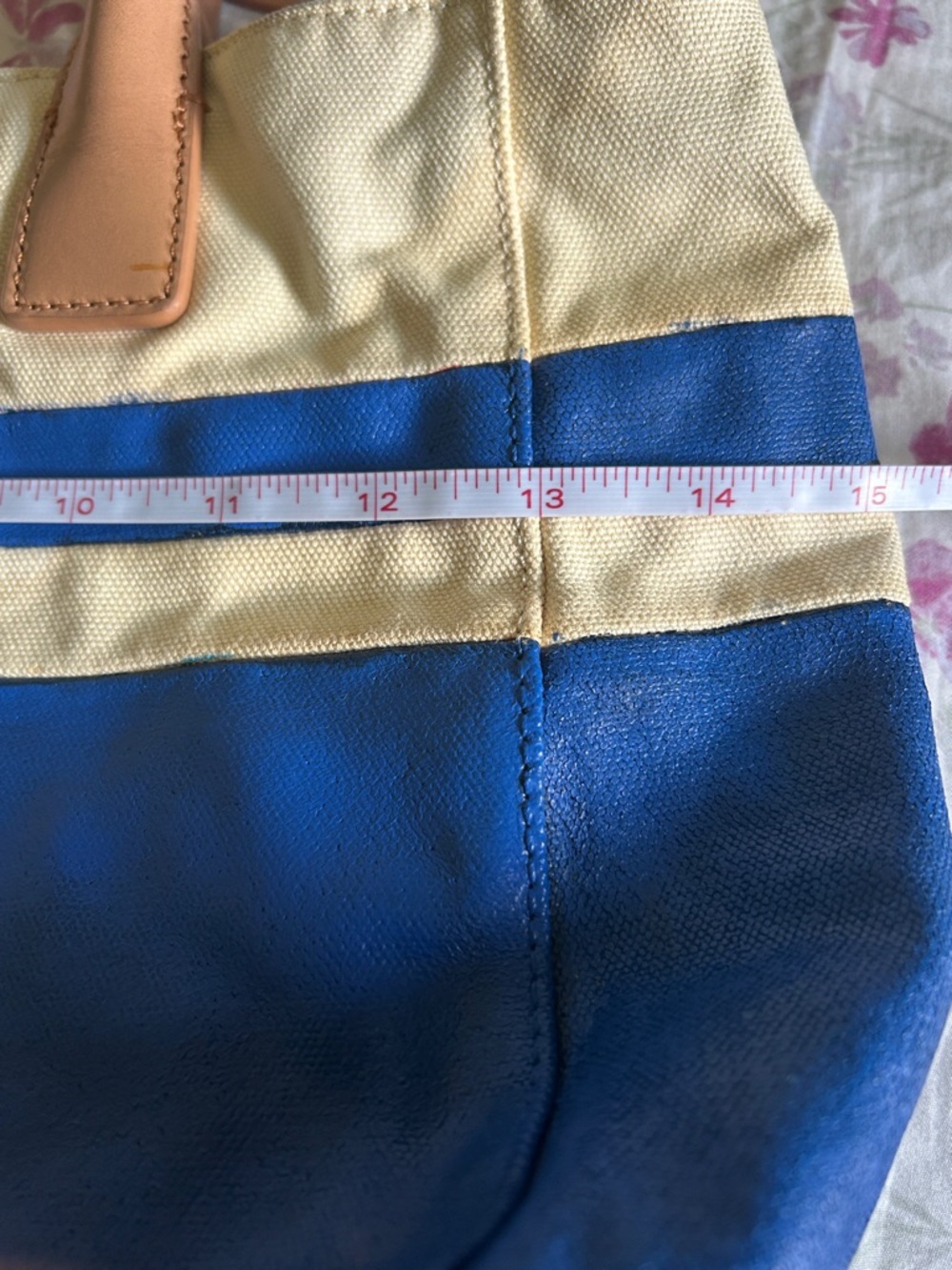 Tory Burch Blue, Cream & Tan Canvas Leather Tote - Picture 11 of 16